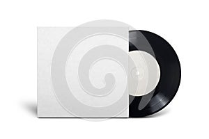 Vinyl single record in cardboard cover on white background