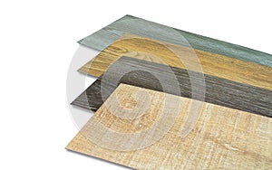Vinyl tiles stack sample collection for interior designer. New wooden pattern vinyl tile. Vinyl flooring material isolated on