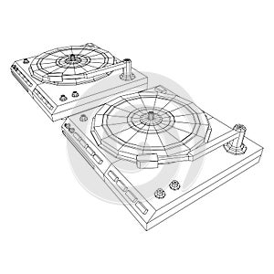 Vinyl turntable audio device. Wireframe low poly mesh