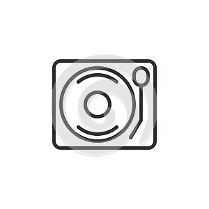 Vinyl turntable record player line icon, outline vector sign, linear style pictogram isolated on white.