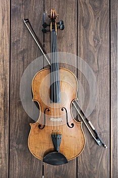 Viola on a wooden background
