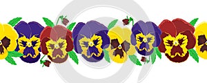 Violas flowers horizontal pattern seamless