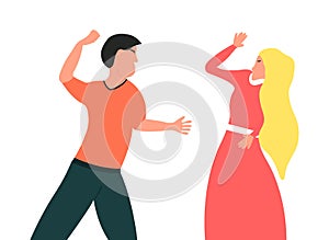 Violence in family. Husband wants to punch his wife.The guy wants to hit his girl Vector illustration