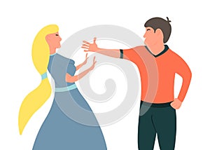 Violence in family. Husband wants to reach his wife. The guy wants to reach his girl .Vector illustration