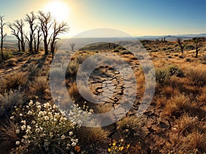 Violent Nature: Drought - Barren Landscape Struggles Under Scorching Sun, Highlighting Arid Climate Change Impact And photo