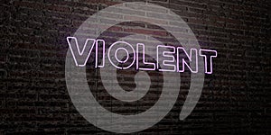 VIOLENT -Realistic Neon Sign on Brick Wall background - 3D rendered royalty free stock image