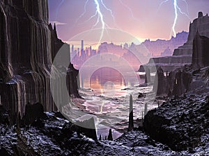 Violent Storm over Distant Alien City
