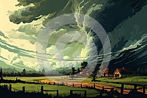 violent tornado in nature field landscape AI generated