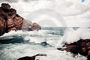 Violent Waves Splashing Against Corsica`s Coast