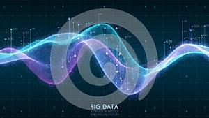 Violet abstract binary wave. 3D big data visualization. Intricate financial data threads analysis. Business analytics