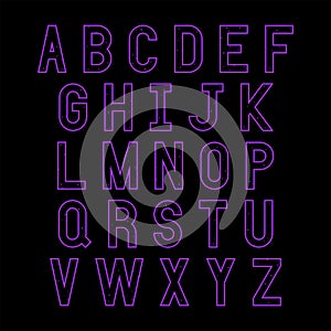 Violet alphabet letters on black background