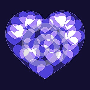 Violet big heart made form small bokeh neon hearts