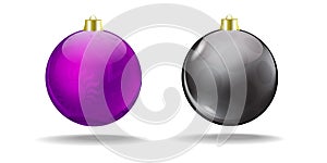 Violet and black Christmas tree balls. Vector.