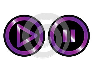 Violet black play pause button icon vector