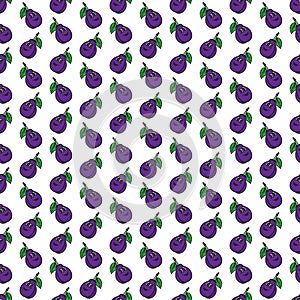 Violet-blue funny cartoon fruit plum seamless pattern