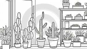 Violet Cacti Coloring Page With Animated Gif Style