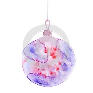 Violet Christmas decorations watercolor illustration.