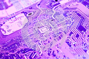 A violet circuit board close up