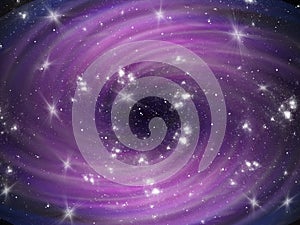 Violet cosmic whirl background with stars