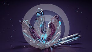 Violet crystsal stone 3D rendering illustration