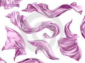 Violet curtain, fabric 3d vector set