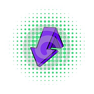 Violet down arrow icon, comics style