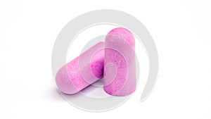Violet earplugs on a white background