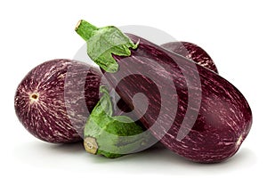 Violet eggplant vegetable closeup isolated on white