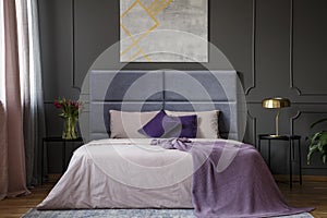 Violet elegant bedroom interior