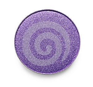 Violet eye shadow on white background, top view. Decorative cosmetics