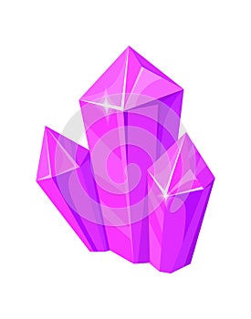 Violet facet gem. Crystal stones, precious symbol of geometry, cartoon vector illustration