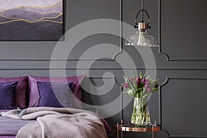 Violet feminine bedroom interior