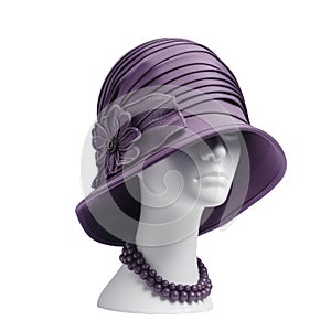 Violet Flapper Hat, Retro Woman hat mockup, high detail, transparent background, Generative AI