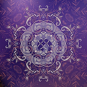 Violet floral ornament mandala background card