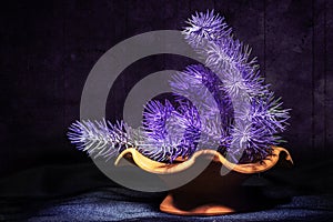 Violet flowers grunge composition