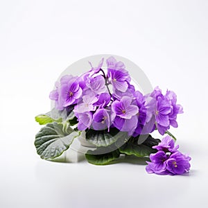 Violet Flowers On White Background: Patricia Piccinini Style Still-life