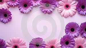 Violet Gerbera Border On Pink Background - High Quality Stock Photo