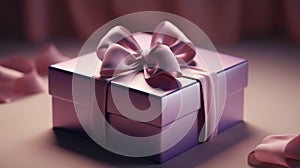 Violet gift box with a luxurious purple satin bow, symbolizing love and celebration