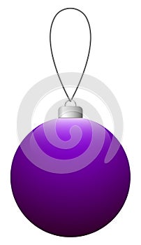 Violet glass Christmas ball on the string isolated on a white background.