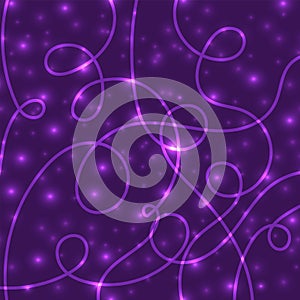 Violet glowing background with paper streamer.Vector elements can be used as backdrop to your design.