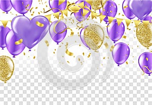 Violet and Gold balloons arranged two row on the center with lon