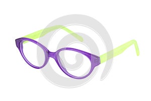 Violet-green glasses on white background