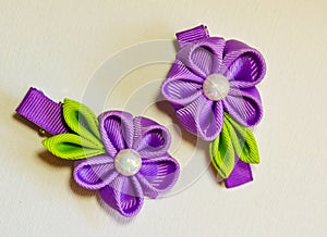 Violet and green hair bows