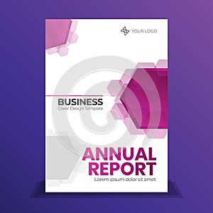 Violet hexagon cover design for annual report, business cover, flayer or booklet. Brochure template layout. A4`s cover 