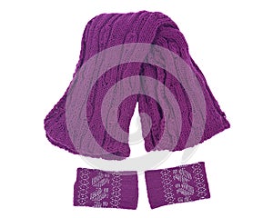 Violet knit wool scarf and wrists arm warmers