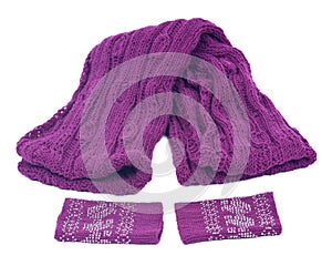 Violet knit wool scarf and wrists arm warmers