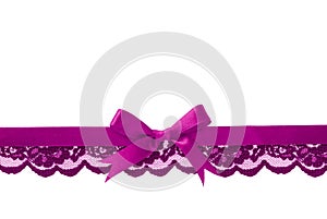 Violet lace and satin bow in line arrangement