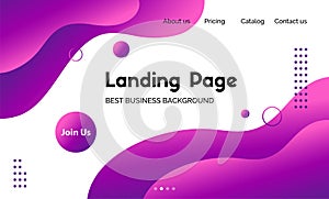 Violet liquid landing page template. Vector abstract colorful wavy fluid background for web page