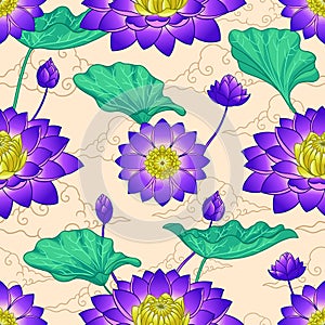 Violet Lotus Seamless Pattern Design