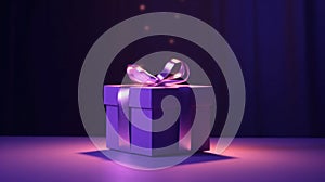 Violet magic gift box. Illustration AI Generative